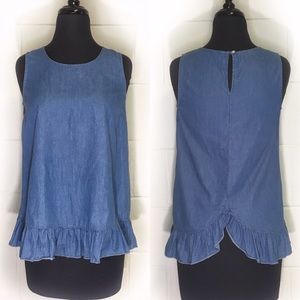 BeachLunchLounge Sleeveless Denim Ruffle Hem Top